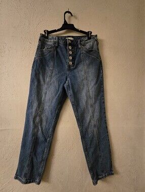 Women's High-Rise Blue Denim Jeans with Exposed Button Fly